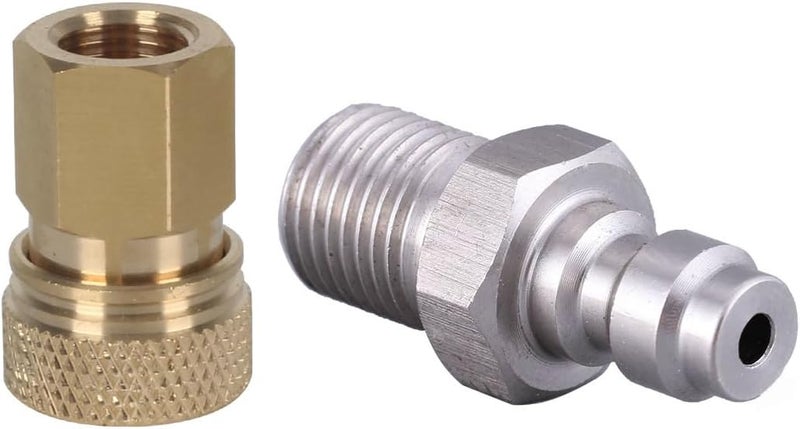 RecDec 2 Pack 8mm Quick Disconnect to 1/8 NPT Adapter Set Screw Connector QD Fitting Plug Adaptor for High Pressure Air Compressor PCP Rifles Hand Pump Paintball Charging Fill Whip Hose - Image 1